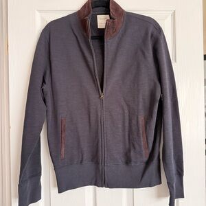 Billy Reid Men's Navy and Brown Zip-Up Sweater